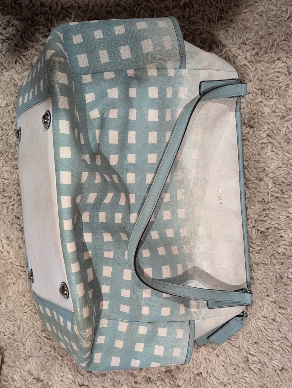 Coach Light Blue & White Diaper Bag Tote Bag